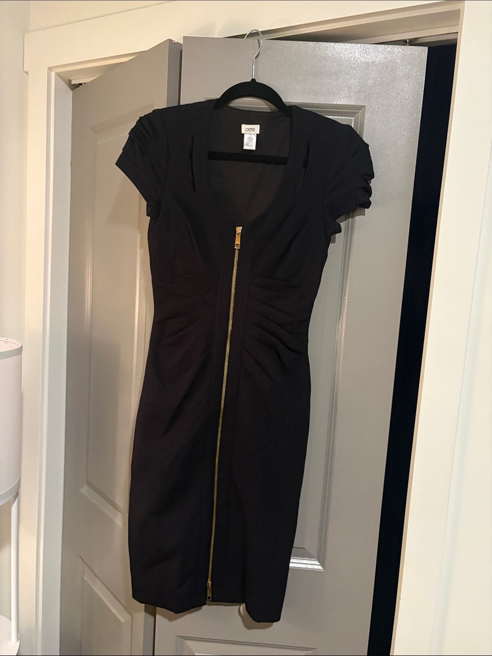 Cache Black Midi Dress with Gold Zip